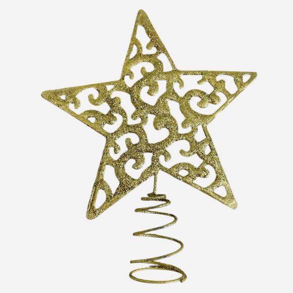 Gold Glitter Filigree Star Christmas Tree Topper VG - Picture 3 of 5